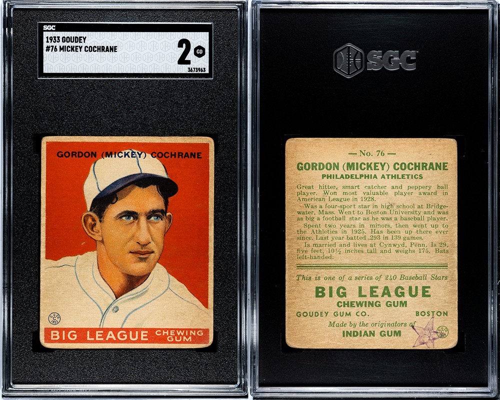 1933 Goudey Baseball Card #76 GORDON (MICKEY) COCHRANE Phila Athletics SGC 2