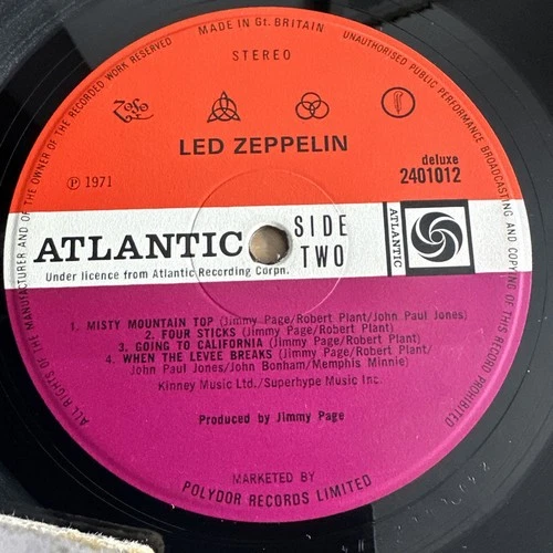 LED ZEPPELIN IV 1971 v.5 UK VINYL LP RED/PLUM, rare top error,plays great