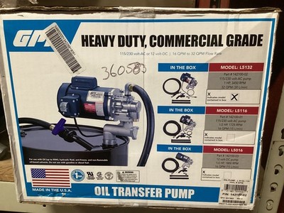 GPI L5132 Oil Transfer Pump 115/230V AC 1 hp 32 QPM 142100-02 with Accessories