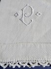 Antique Huck Linen Bath Show Towel w/ Crochet Lace & Embroidered Gothic Mono P — photo 4