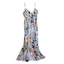 Y2K Floral Garden Whimsy Mermaid Maxi Dress Large Spaghetti Strap V-Neck Light