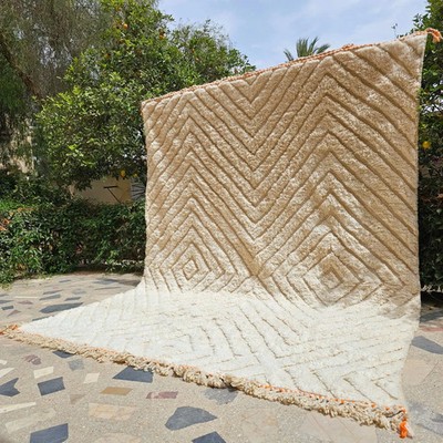 New Neutral Moroccan Berber Wool Rug Color Ivory Handmade Design Area Carpet Rug