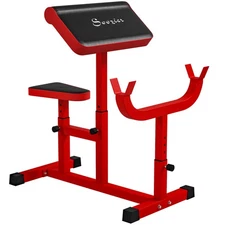 Soozier Preacher Curl Bench, Adjustable Preacher Bench for Home Gym, Red