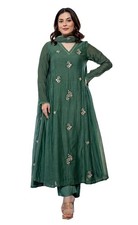 Women Embroidery Solid Anarkali Kurta and Pant Set with Dupatta