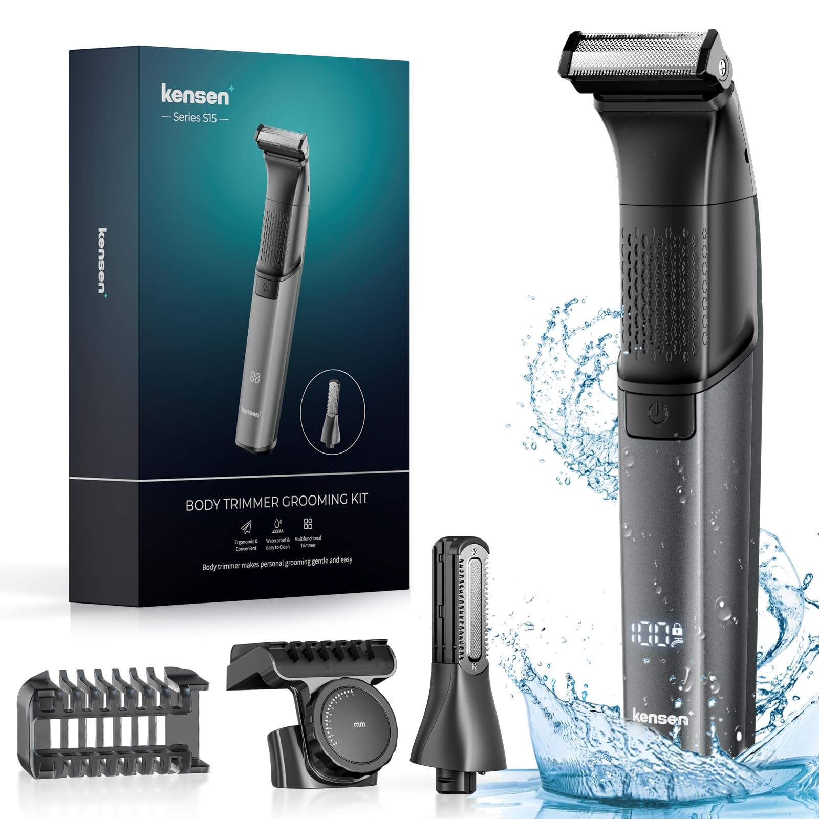 Rasoio Corpo Uomo Kensen 2 in 1: IPX6 Waterproof & 100 Min Autonomia