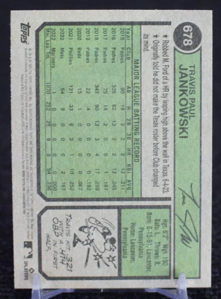 2023 Topps Heritage Chrome Refractor Purple Travis Jankowski MLB Card Texas Rang - Image 2 of 2