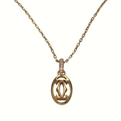 CARTIER Double C de Cartier Logo 18k Rose Gold Diamond Pendant Necklace