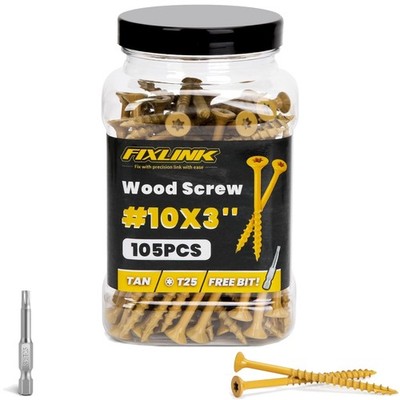 Wood Screws 3 Inch FIXLINK Deck Screws 10 x 3 105pcs Epoxy Coated T25 Star Bit A