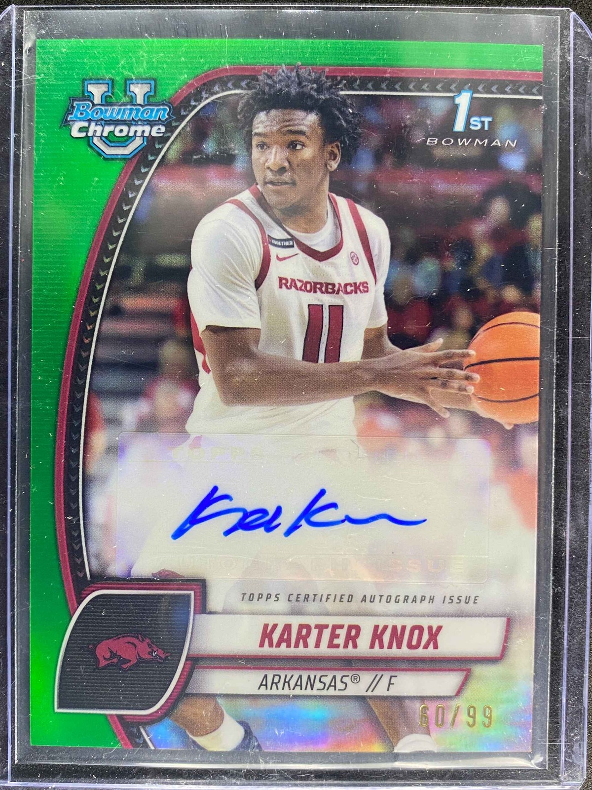 2024-25 Bowman Chrome U Karter Knox Green Refractor /99 AUTO 1st #41 Razorbacks