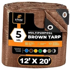 Multipurpose Protective Cover Brown Poly Tarp 12' x 20' - Durable, Water 
