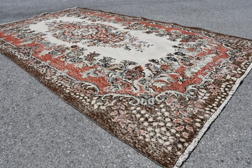 Turkish Rug, Area 5,6x6,2 ft Vintage Rug, Brown Oriental Wool Rug - Picture 8 of 10