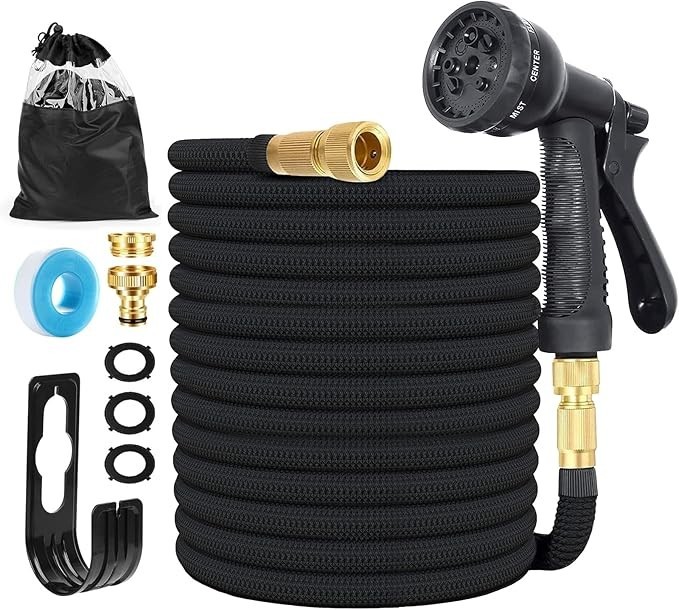 Tuyau arrosage extensible 75ft 22.5m latex vert avec pistolet 8 jets