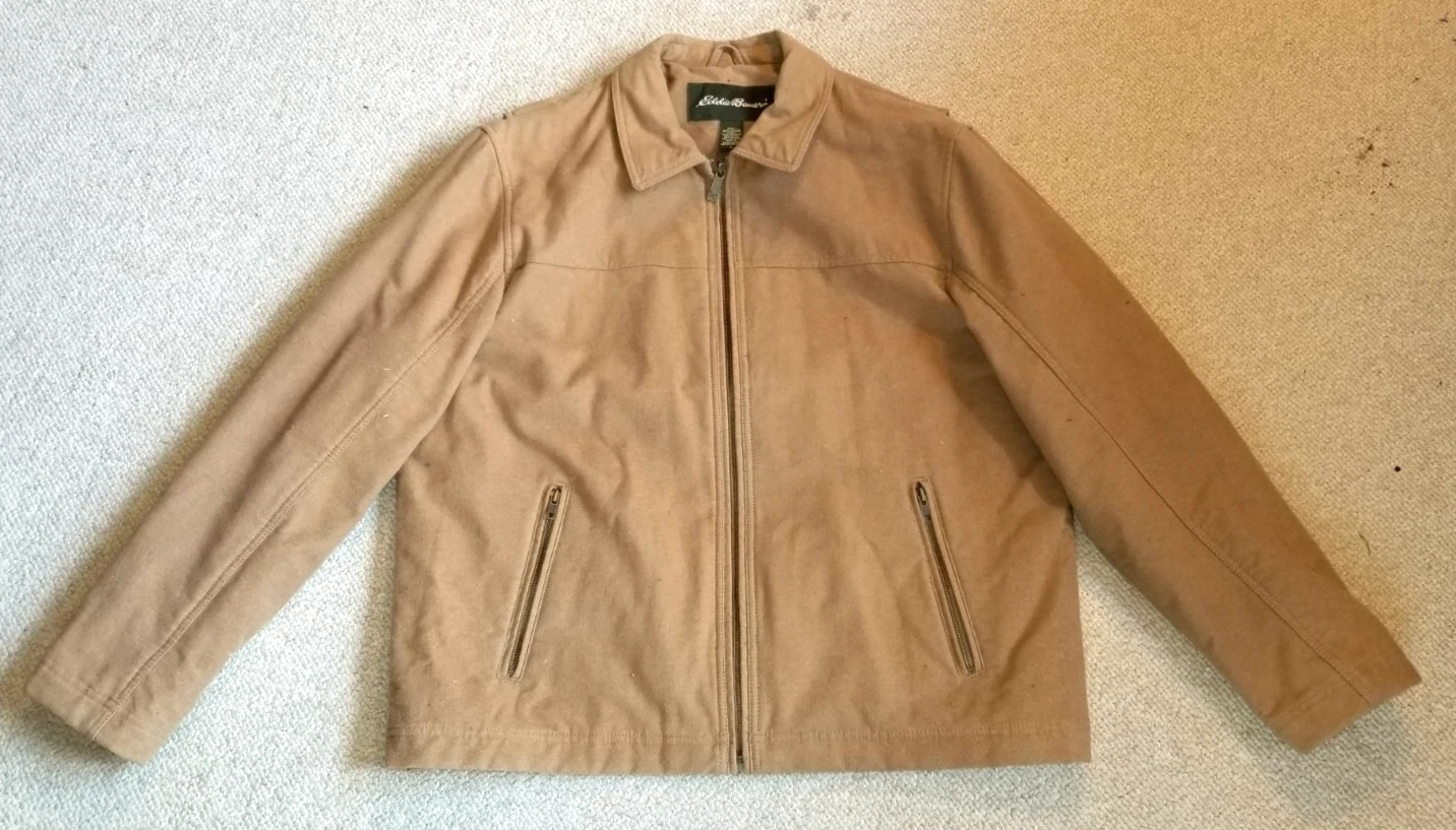 Mens Jacket-EDDIE BAUER-brown cotton blend zip Outdoor Field lined-L