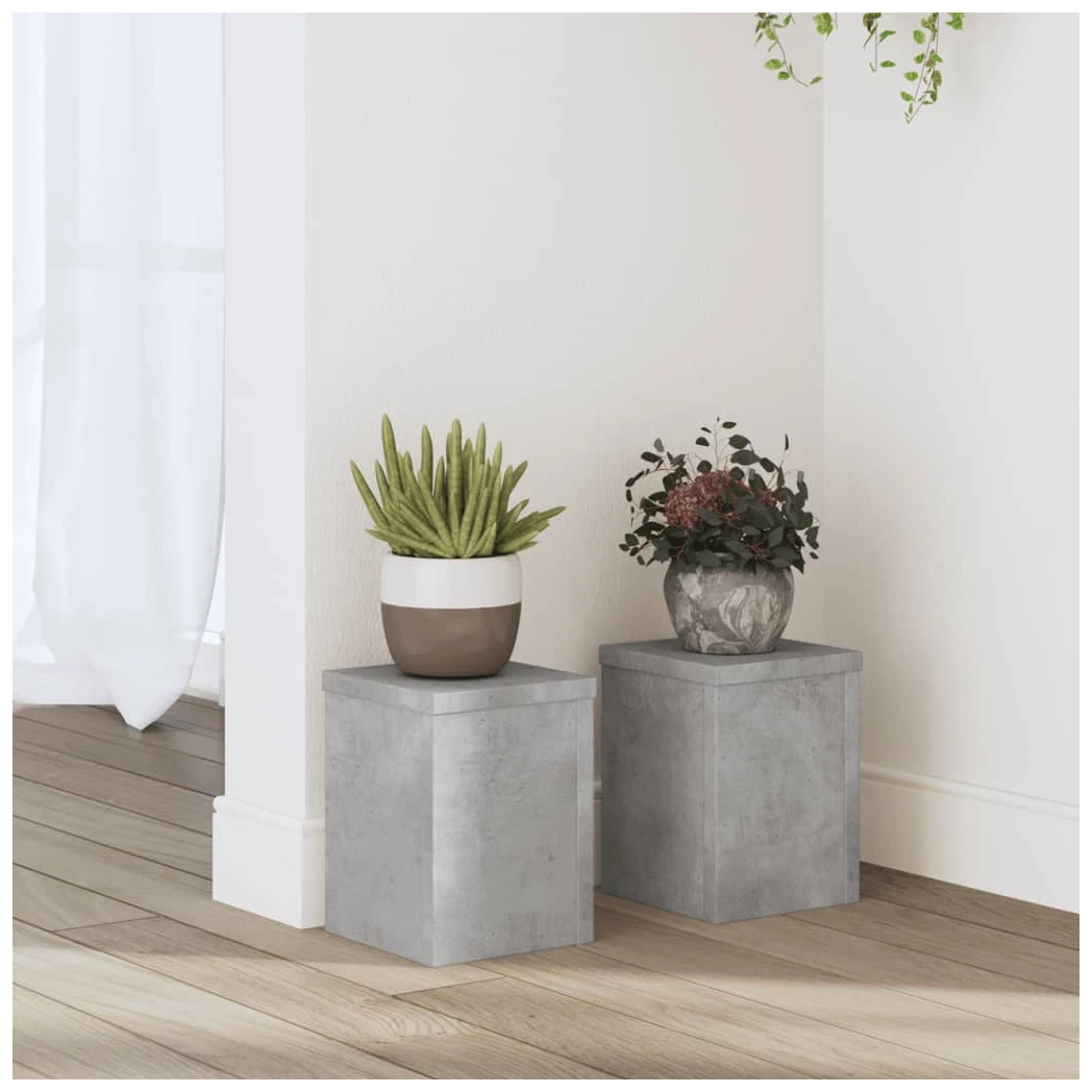 Plant Stand 2pcs Concrete Grey Engineered Wood 15x15x20cm Tiered Indoor/Outdoor