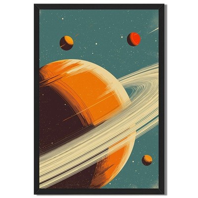 Retro Space Planet Framed Canvas Print Outer Space Wall Art