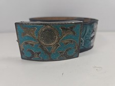 PLATA DE JALISCO MEXICO STERLING SILVER INLAY TURQUOISE BELT BUCKLE 3.25"