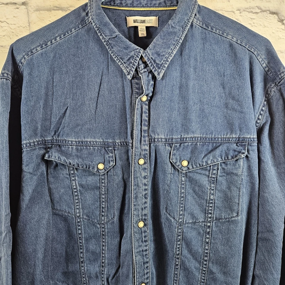 Мужская дубовая джинсовая рубашка с карманами на груди с длинным рукавом William Rast, индиго, XXL - Изображение 3 из 4