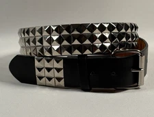 Three Row Pyramid Stud Belt L 38-40 Genuine Leather Studded Belt Punk Goth Biker