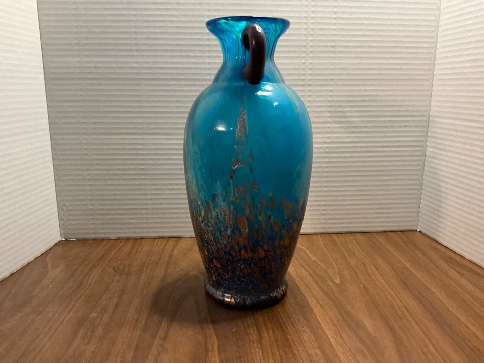 dale tiffany malano favil blue 10" vase purple handles - Image 4 of 4