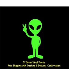 Alien Peace Sign 5" Green Vinyl Decal Car Window Car Truck laptop notebook