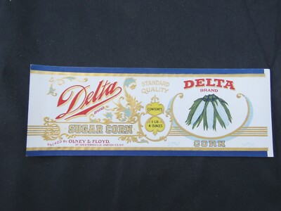 Vintage DELTA Sugar Corn CAN LABEL Olney & Floyd, Westernville, NY 1920's