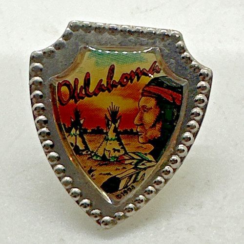 Vintage Oklahoma Tourist Shield Crest Lapel Pin W/ Native American