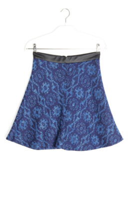 ZARA WOMAN Skirt Pattern Faux Leather Details XS blue shades