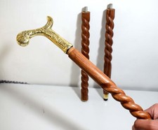 Floral Gold Line Walking Stick Artisan Wooden Spiral Cane with Rubber Tip Unique