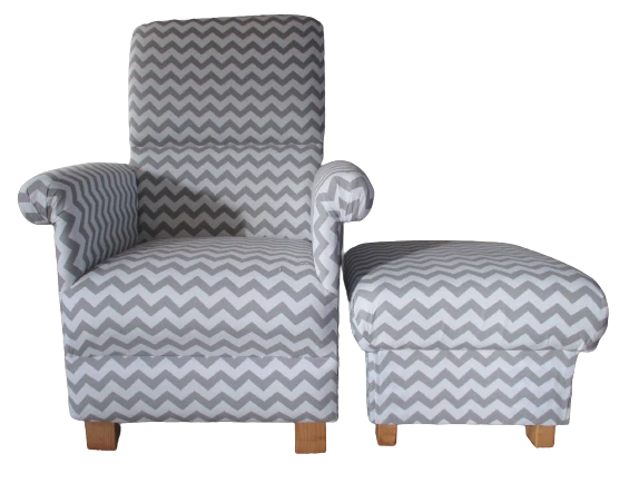 Zig Zag Grey Chevron Fabric Adult Chair Footstool Nursery Accent