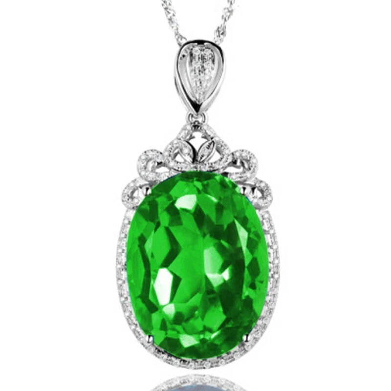 Nuevo Dije Madre Joyería Grande Verde Citrino Gemas Plata Mujeres Collar Colgante Foto 3 de 4