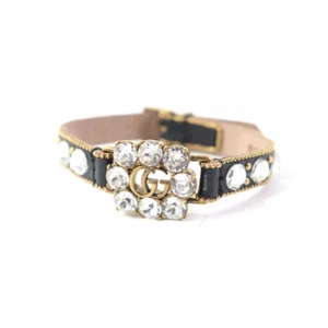 GUCCI, bracelet, cuir, double G, strass/clouté, bon état, occasion