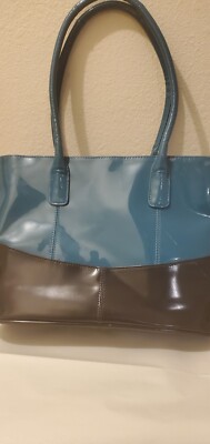 Ameri leather Patent Leather  Black And Blue Tote Bag
