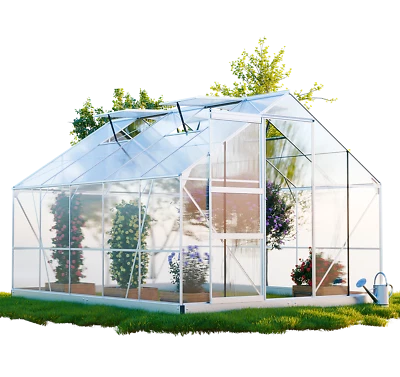 GARMIO® Gewächshaus 7,8m² Treibhaus Pflanzenhaus Fundament Aluminium Frühbeet