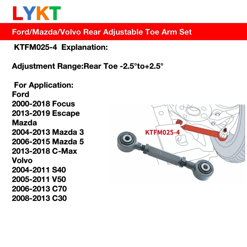 LYKT Rear Adjustable Toe Arm Kit Ford Focus / Mazda 3 /5  Volvo S40 C30 V50 C70 Foto 2 de 4