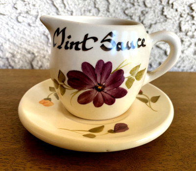 Vtg Babbacombe Pottery Mint Sauce Sm Floral Pitcher and Under-Plate Torquay UK