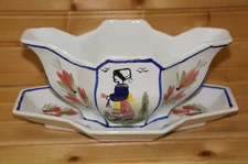 Quimper Mistral Blue Gravy Boat or Sauce Bowl w/Underplate, 9 1/2"