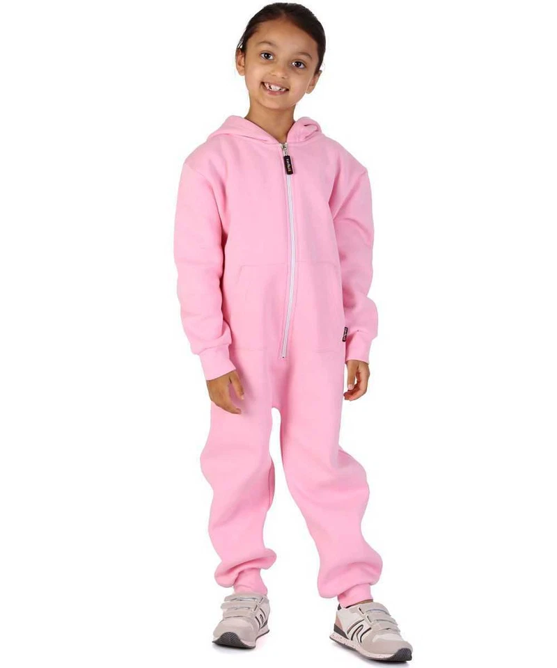 TRENDY TOGGS Kids Fleece All in One Boys Girls Unisex Pink Hooded Soft Kangaroo Pockets