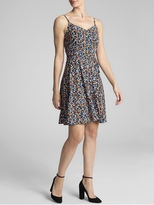 EUC Gap Cami Fit And Flare Dress Black Multicolor Floral S Sundress Adjustable