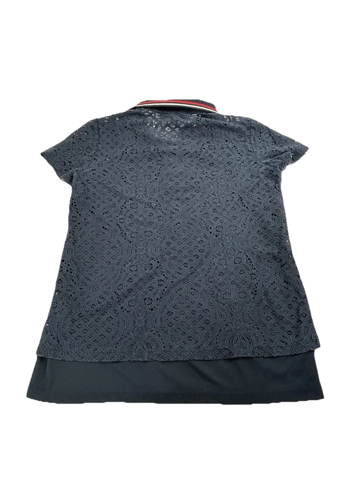 Tommy Hilfiger Camisa Polo de Encaje Para Mujer Pequeña Azul Marino Manga Corta Forrada Top Foto 2 de 4