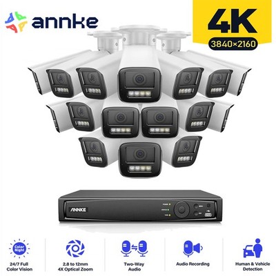 ANNKE 12MP 16CH 8CH NVR 4K POE Security Camera System Spotlight Zoom 2-Way Audio