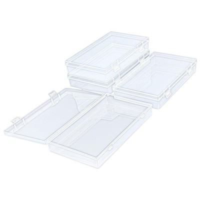 4 Pack Rectangular Clear Plastic Storage Containers Box with Hinged Lid for B...