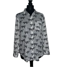H&M Divided White Leopard Print Cotton Long Sleeve Shirt UK 10 *in exc cond*