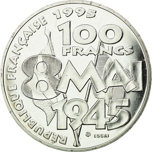 [#456974] Munten, Frankrijk, 8 mai 1945, 100 Francs, 1995, ESSAI, FDC, Zilver, K - Afbeelding 2 van 2