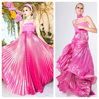 Alice + Olivia Despina Pleated Metallic Silk French Rose Pink Maxi Dress  Size 10 | eBay