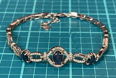 925 Sterling Silber Armband blau Katzenauge CZ