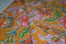 NO TARRIF CHARGES 100 ZK 201 Hand Block 2.5 Yard Fabric Floral Print 100 Cotton
