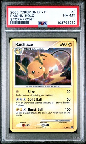 2008 Raichu 4/100 Stormfront Holo Rare English 2008 NM/M - PSA 8 - LOW POP 77