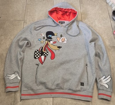 Makobi Men's 3X Big & Tall Grey Hoodie Embroidered Wolf Tex Avery Side Zip