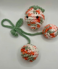 Handmade Crochet Strawberry Keychain Cherry Bag Charm Set