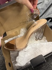 Fashion Nova Women's 7.5 Rose Gold Clear Acryllic Heels Clear Strap NWB